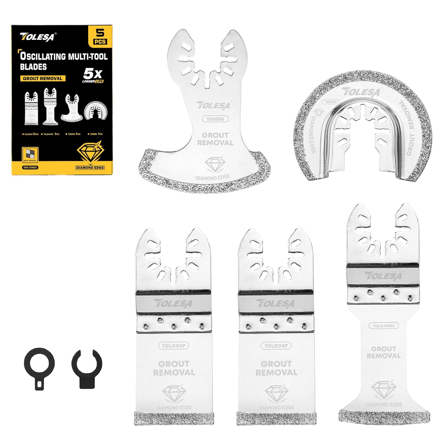 Diamond Oscillating Multi Tool Blades 5 Pcs Set, Precise & Clean Cutting for Grout Removal, Cleaning Mortar