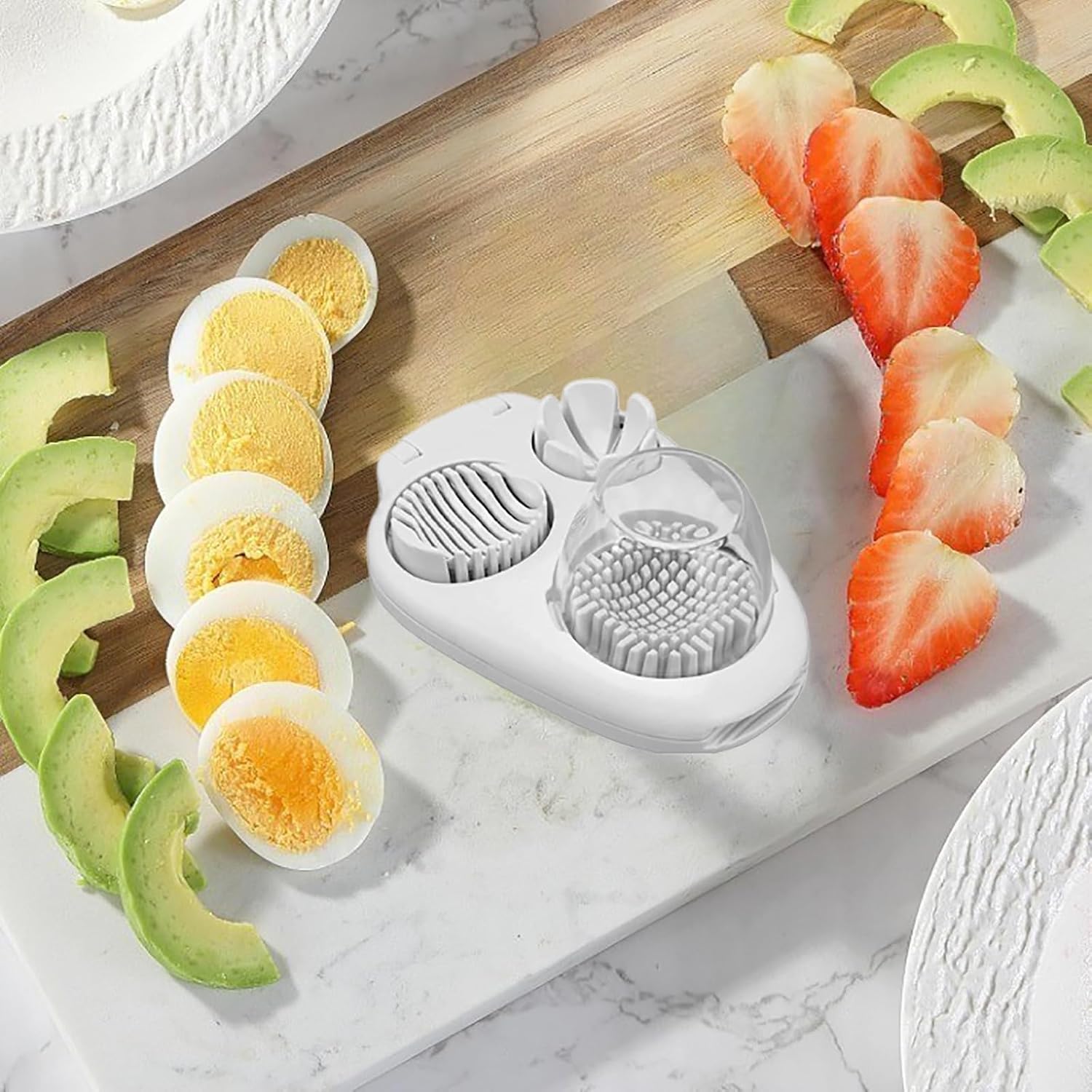 Upgrade egg slicer for hard boiled tomato slicer 3 Slice Modes Heavy Duty Stainless Steel Egg Cutter Kitchen Chopper Tool Egg Masher with Cover for Strawberry, Mushroom, Grape, Cherry Sandwich(2pcs)