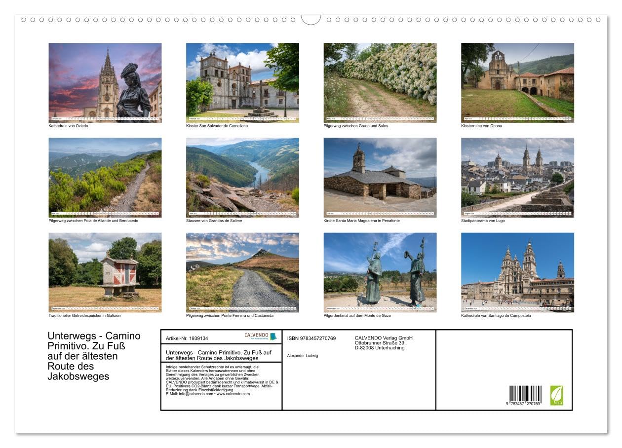Unterwegs - Camino Primitivo. Zu Fuß auf der ältesten Route des Jakobsweges (Wandkalender 2026 DIN A2 quer), CALVENDO Monatskalender: Auf dem ... nach Santiago de Compostela (CALVENDO Orte)