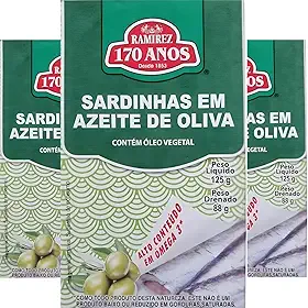 KIT 3X Sardinha Ramirez em Azeite de Oliva 125g Cada | Ricas em Ômega 3 | Cálcio | Vitamina B12 | Proteínas | em Lata Tampa Abre Fácil