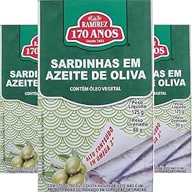 KIT 3X Sardinha Ramirez em Azeite de Oliva 125g Cada | Ricas em Ômega 3 | Cálcio | Vitamina B12 | Proteínas | em Lata Tampa Abre Fácil