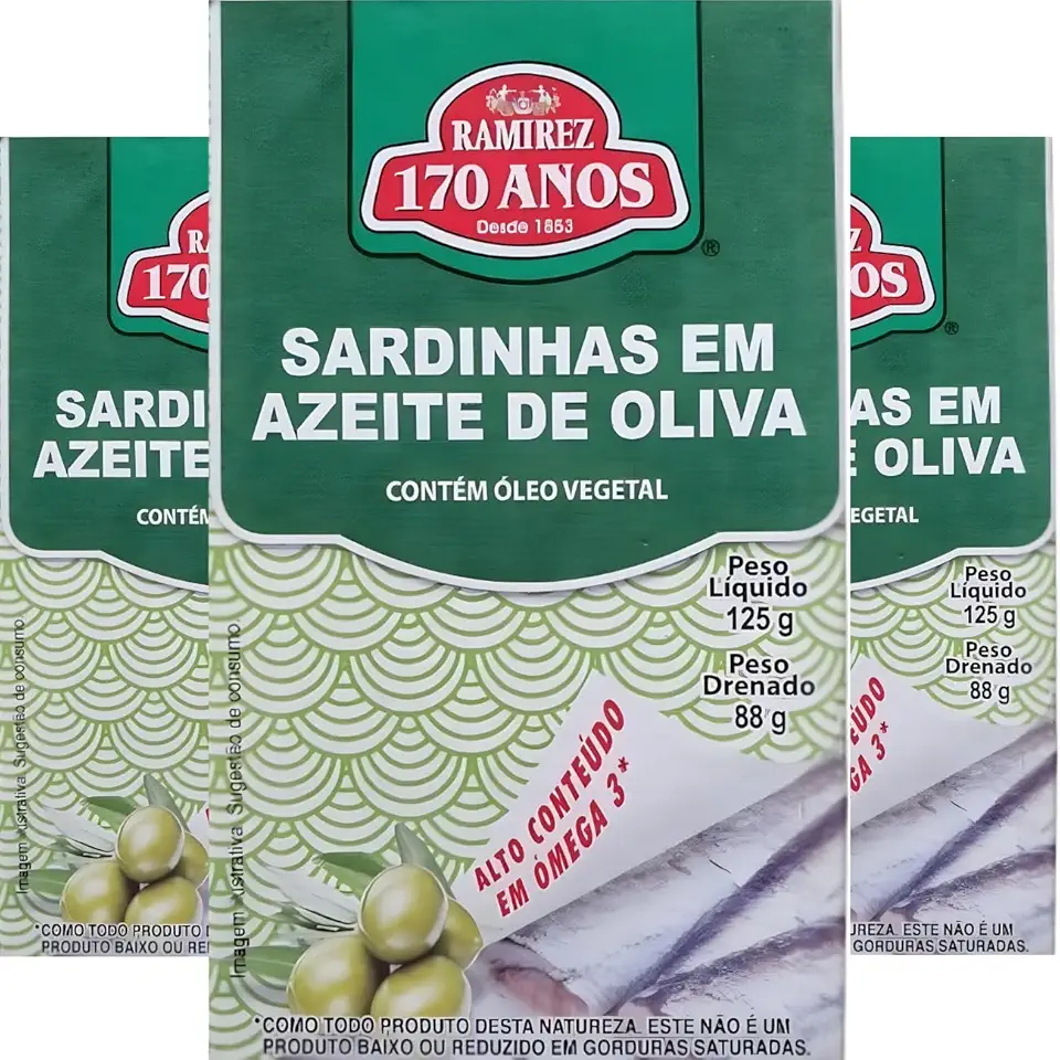 KIT 3X Sardinha Ramirez em Azeite de Oliva 125g Cada | Ricas em Ômega 3 | Cálcio | Vitamina B12 | Proteínas | em Lata Tampa Abre Fácil
