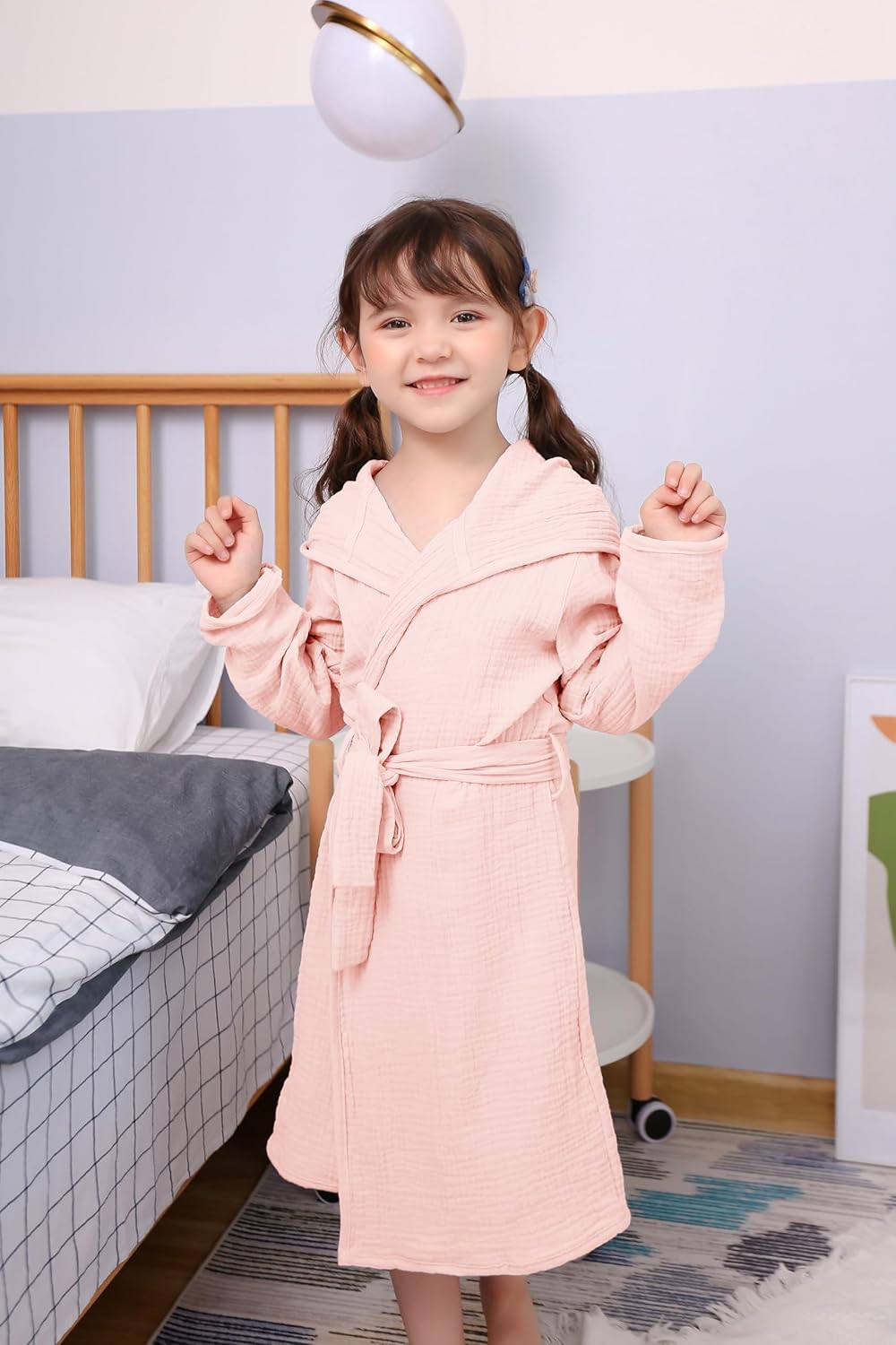 Organic Cotton Toddler Bathrobe, Soft and Breathable Baby Robe for Kid, Boy& Girl Hooded Robe Muslin