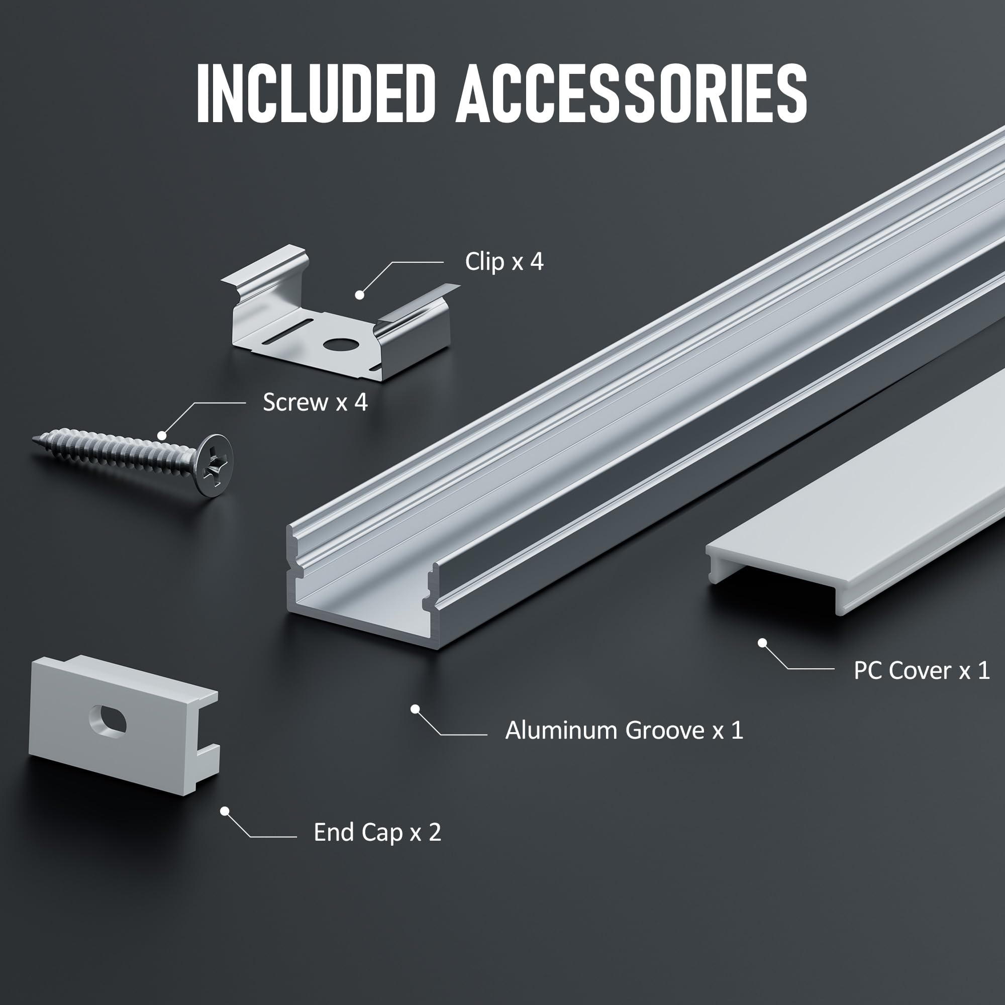 Profil aluminiowy LED, 2 m x 10 (20 m), profil aluminiowy do taśm LED do 15 mm – profil LED z mlecznym dyfuzorem, zaślepkami, śrubami i materiałami montażowymi, 2000 x 27,2 x 15 mm