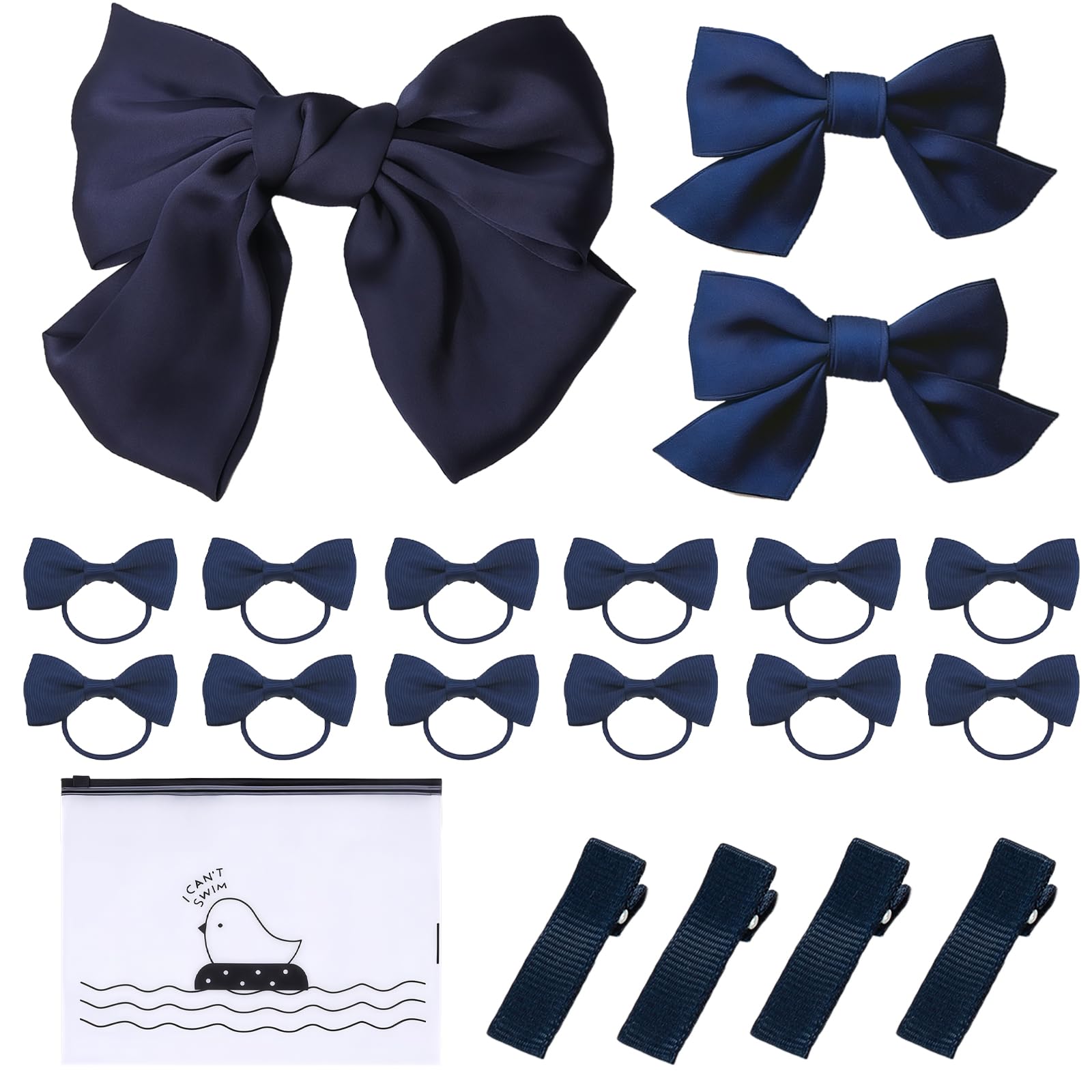GWAWG 19 Pcs Navy Blue School Hair Accessories, Hair Bobbles, Small Bow Clips, Large Hair Bow, Mini Snap Clips, for Kids Toddlers