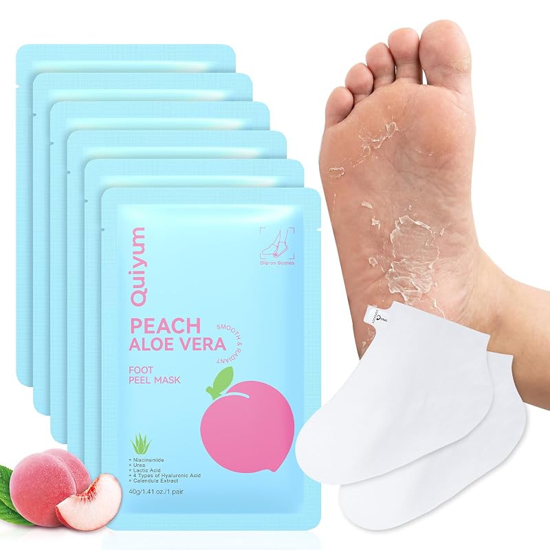 Máscara esfoliante para os pés QUIYUM com pêssego e aloe vera, 6 pares
