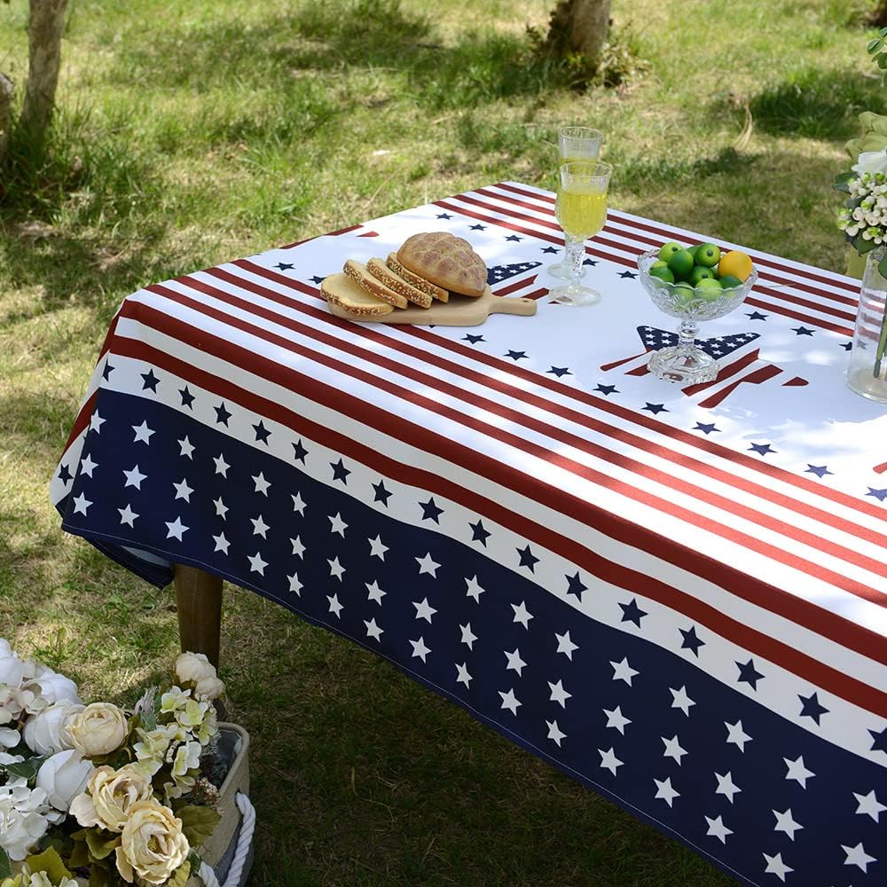 ARTABLE Independence Day Tablecloth Rectangle July 4th Red White Blue Table Top Covers Table Runner Decorations for Indoor Outdoor Party Holiday Wedding Dining (60 x 104 Inch, Stars and Stripes)