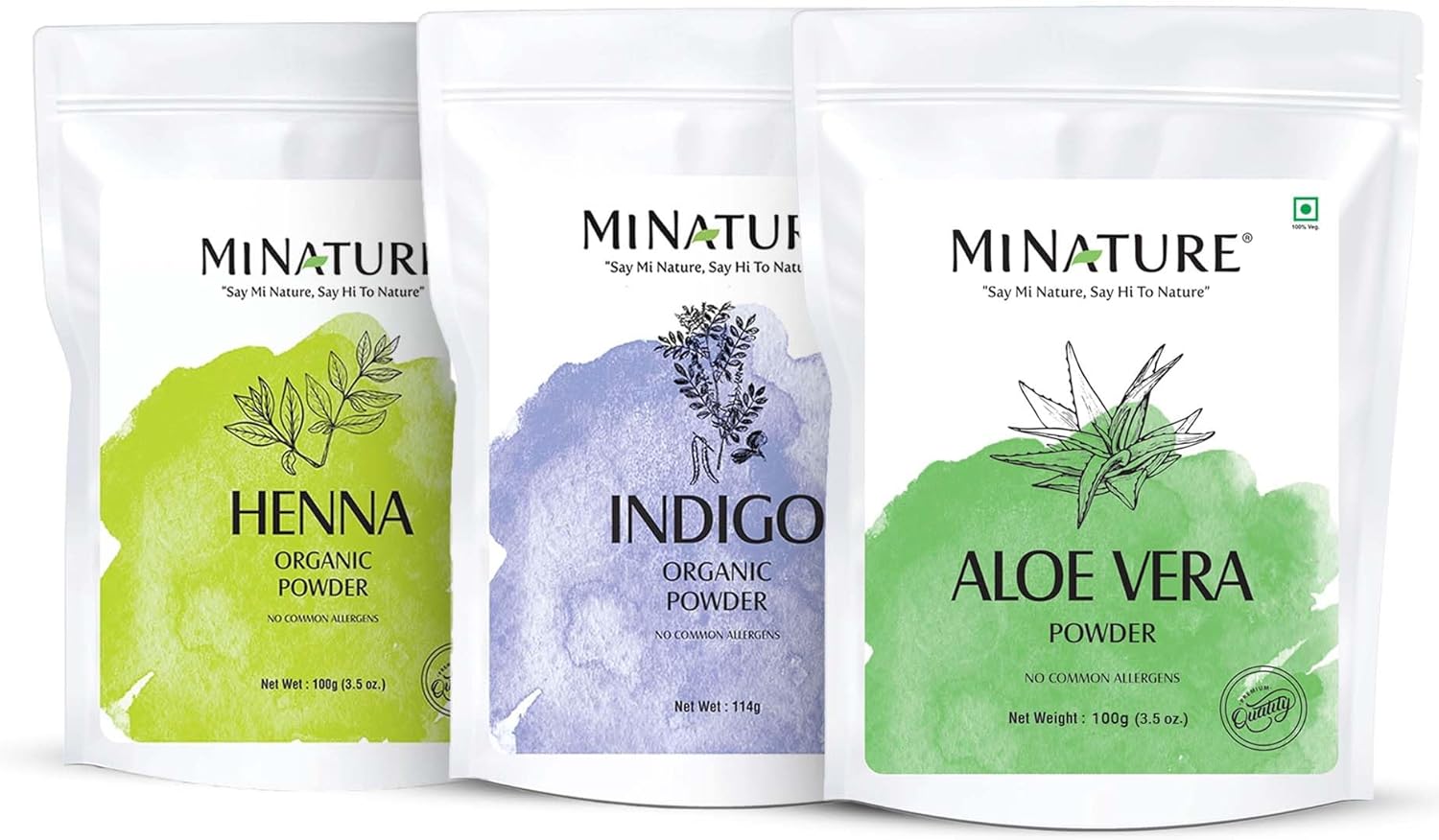 Combo of Indigo (114g), Henna (100g) & Aloe Vera Powder(100g) by mi Nature | for Natural Hair Care Hair Mask |DIY Pack |All Pure & freen from Chemical | Made in India| (Pack of 3)