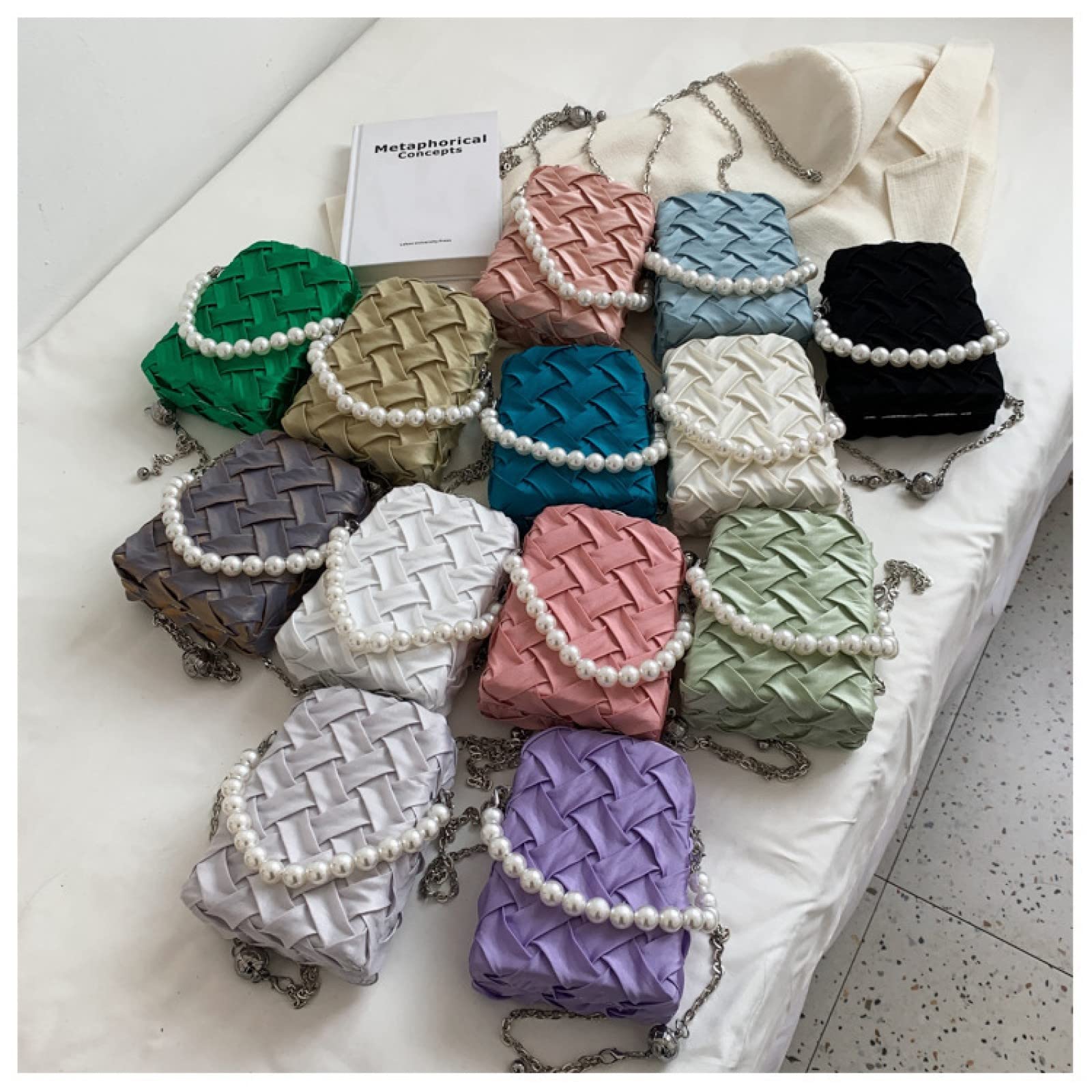 ZengSong Bolso de verano 2022 con cadena de mensajero con textura tejida perla bolsa de teléfono móvil (plata)