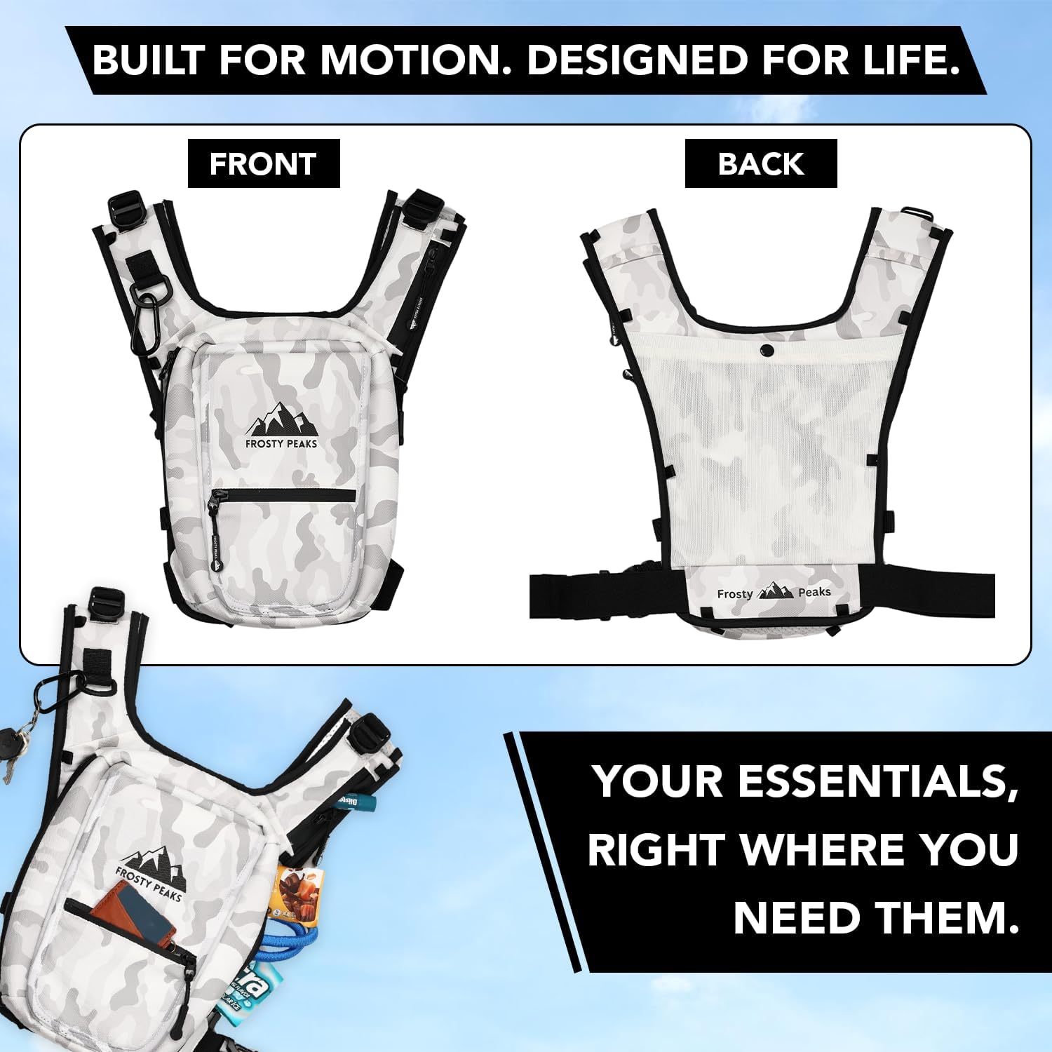 Chest Pack for Hiking, Skiing, Running & Travel, Minimalist Chest Rig Bag with Easy-Access Phone Pouch, Dual-Access Pocket, Card & Cash Slot, Adjustable Vest Pack for Men & Women