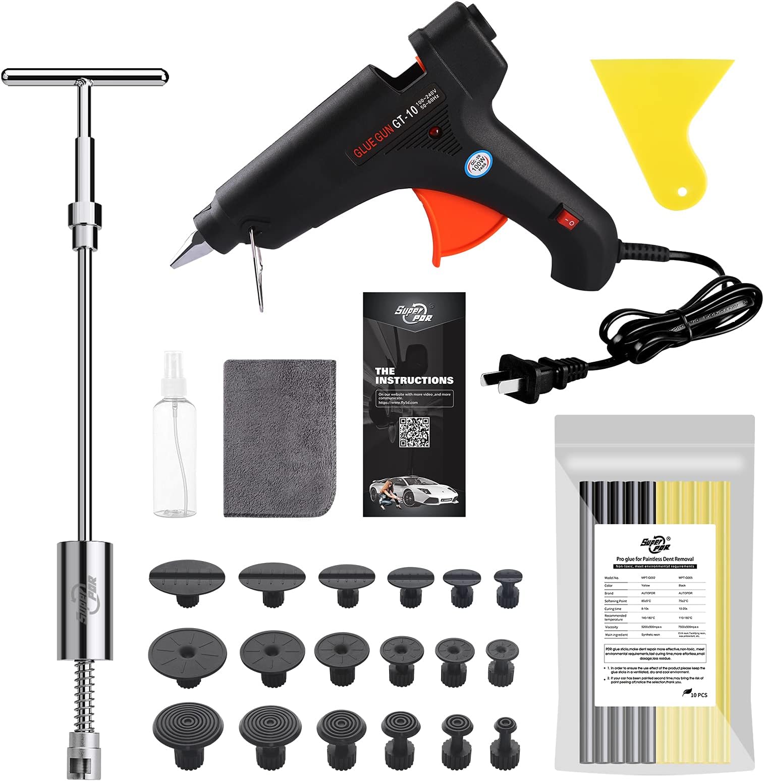 Paintless Dent Removal Tool Kit,Profession Paintless Dent Repair Tools with 100W Glue Gun for Hail Damage.