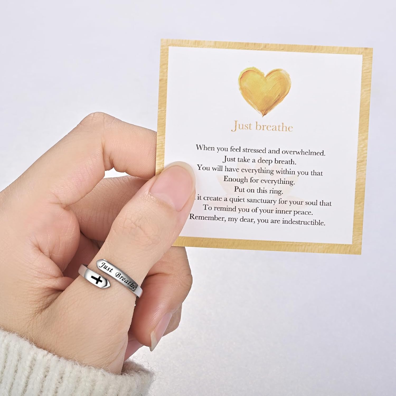Adjustable Just Breathe Rings for Women 925 sterling sliver Inspirational Jewelry Gifts for Teens - Image 2
