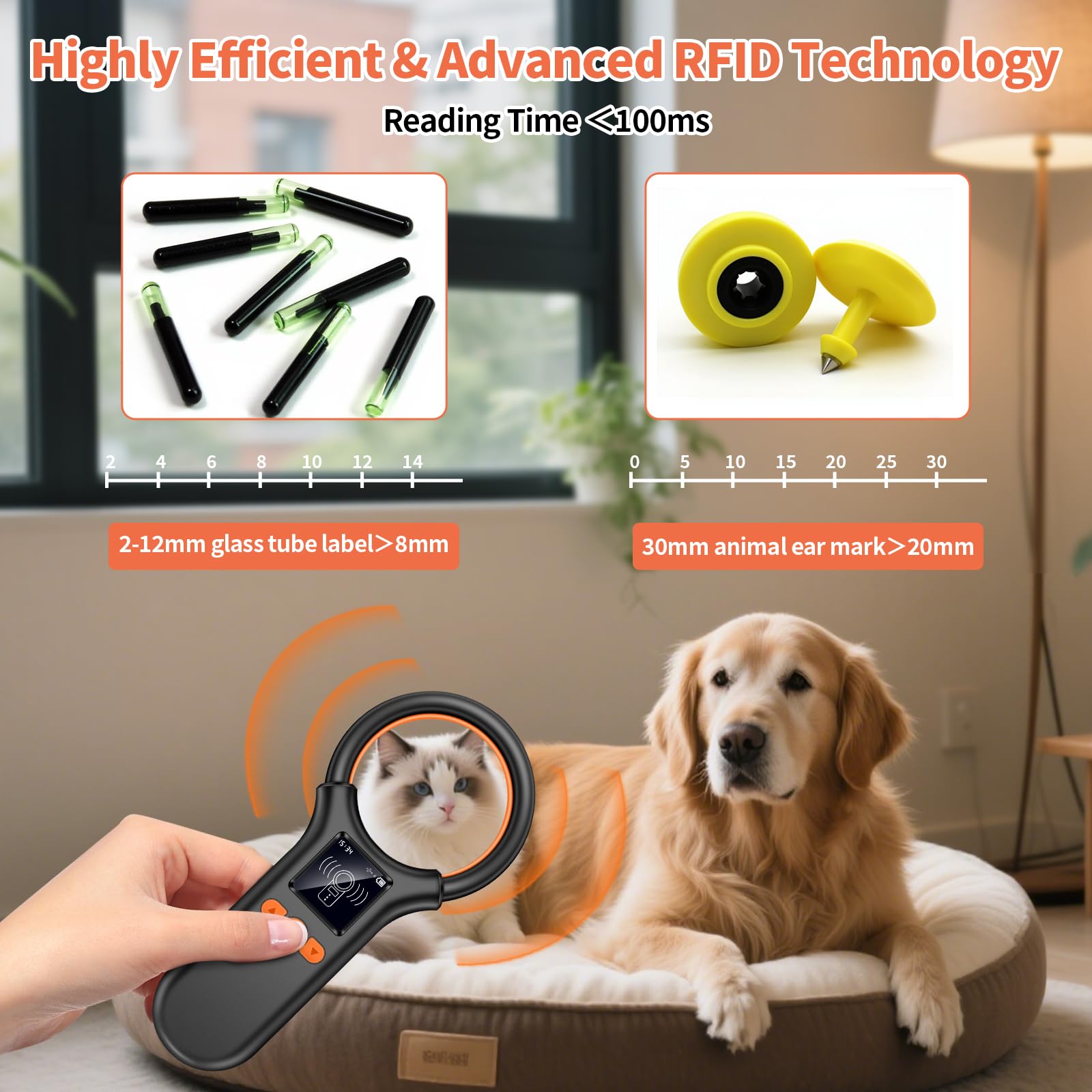Pet Microchip Scanner, Handheld Animal Chip Reader 134.2
