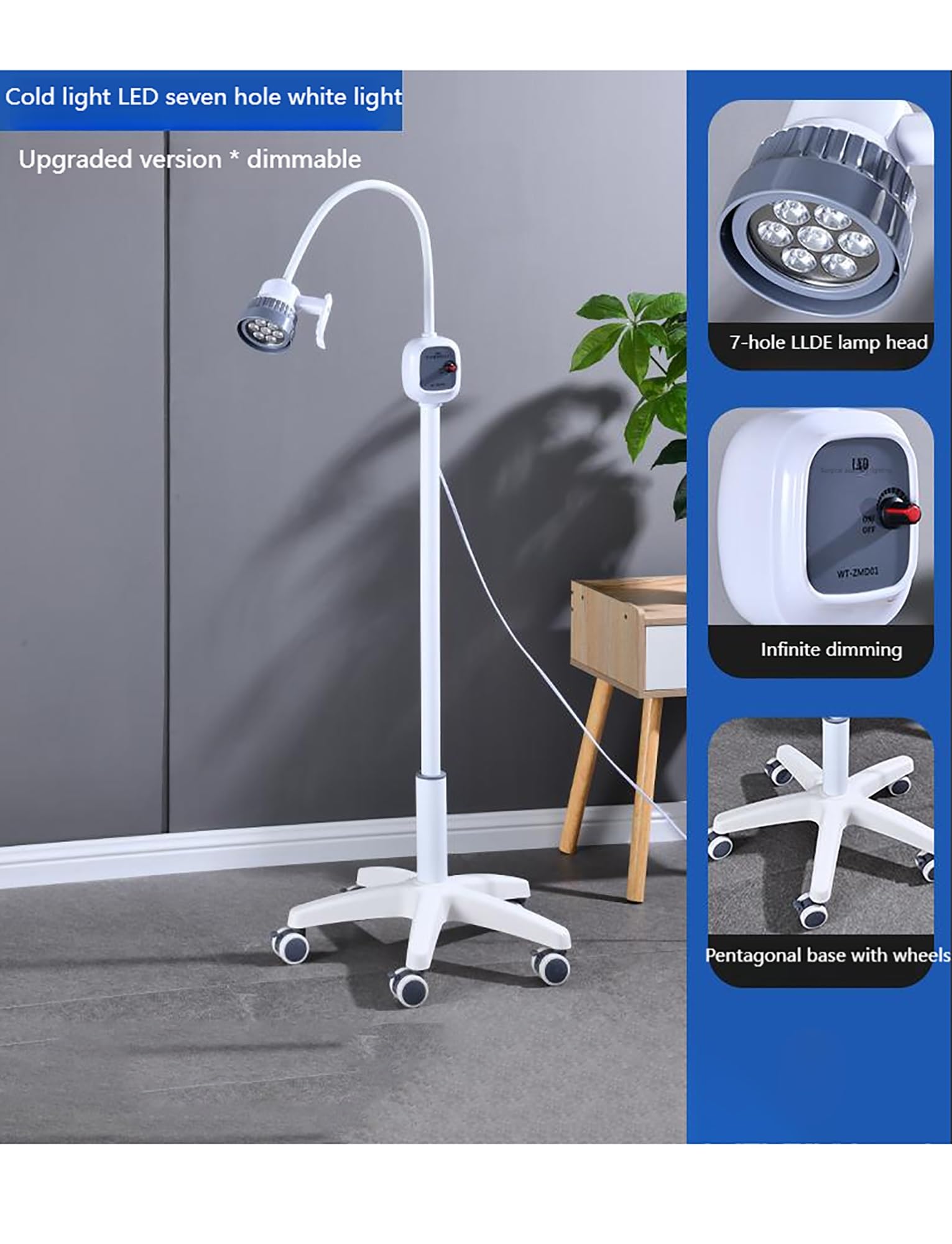 Lampada for visita chirurgica con scatola/senza scatola Lampada for visita medica da pavimento Lampada mobile senza ombre con ruote universali (versione aggiornata)(Without box)