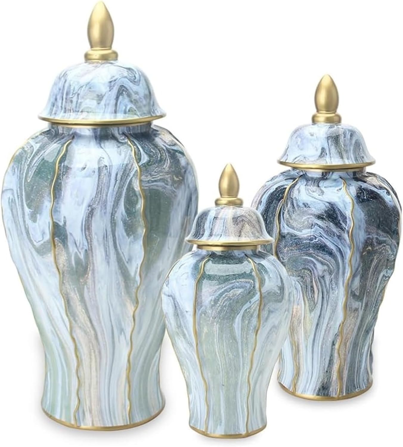 Large Ginger Jar,Handmade Ceramic Vase with Lid,Blue Gray Streamer Ginger Jar, Chinese Decorative Centerpiece Decorative Jar,for Home Office Table Living Room Bedroom Decoration(23 * 47cm)