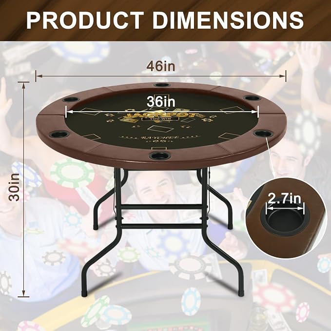 Mesa de poker redonda plegable 46 pulgadas marrón miniatura 3