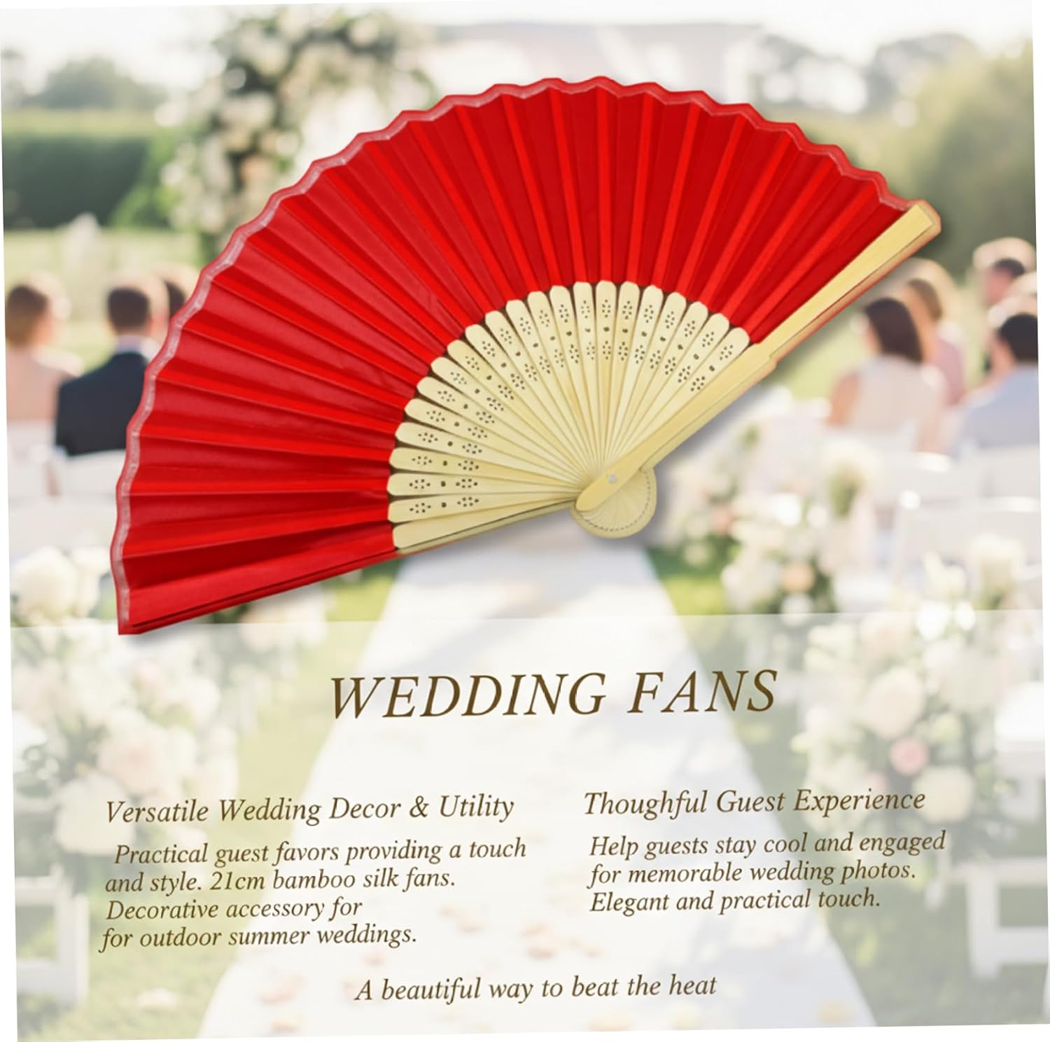 50-Pack Folding Hand Fans, Bamboo Silk Wedding Fans for Guests, Portable 15-Inch Decorative Chinese for Party Favors & Home Decor, Red, Homeused