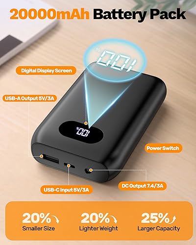 Miniatura 4 de Modefi Chaleco calefactable, paquete de batería de 20000 mAh, 7.4 V, batería recargable para chaleco calefactado, cargador de batería para chaqueta