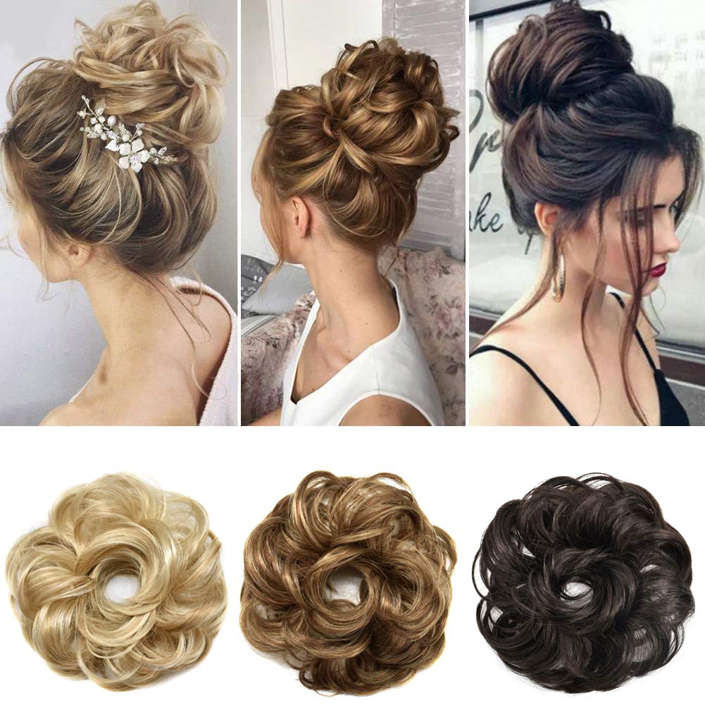 FACE MIRACLE Hair Bun Extensions Scrunchy Updo Fluffy Wavy Hair Bun Scrunchies Donut Hairpiece Synthetic Chignons Hair Pieces for Women Girls (26/12#)
