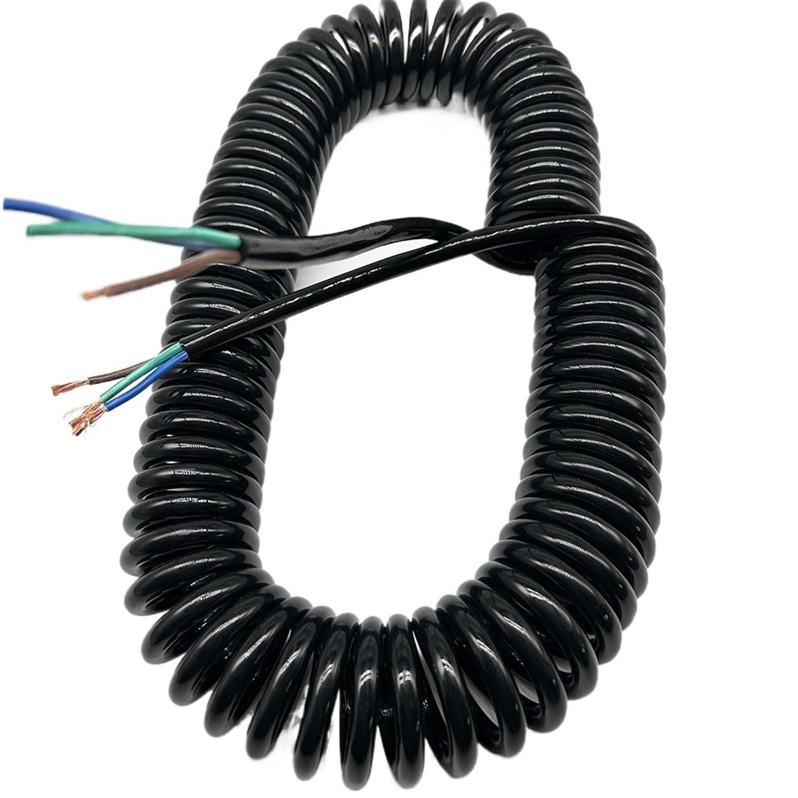 spiralförmige Kabel, Teleskop-Spiralkabel, 3-adrig, 2,5 mm², schwarz/weiß, dehnbar 1–5 m(Black,Stretch 1 meter)