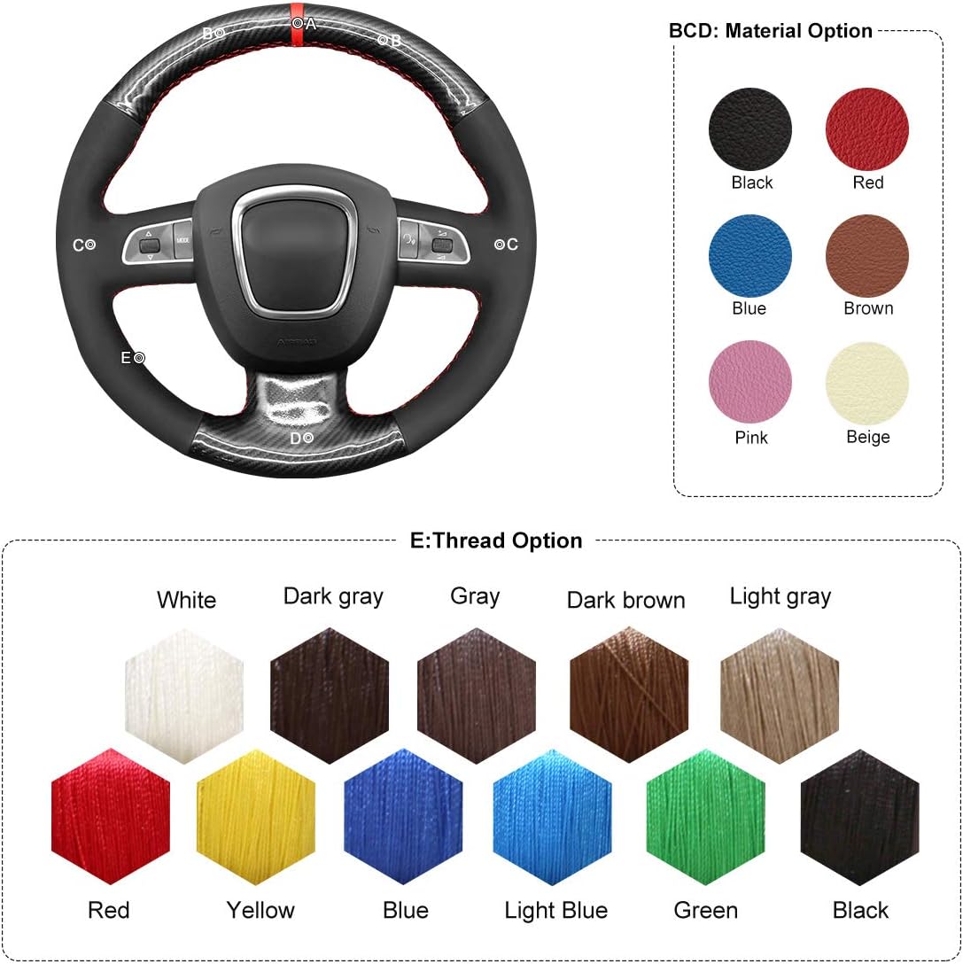 MEWANT Car Steering Wheel Cover Customized Hand Stitch Black Suede and Carbon Fiber Car Steering Wheel Wrap for Audi A3 (8P) 2006-2013 A4 (B8) 2005-2012 A5 2008-2012 for Seat Exeo 2009-2012