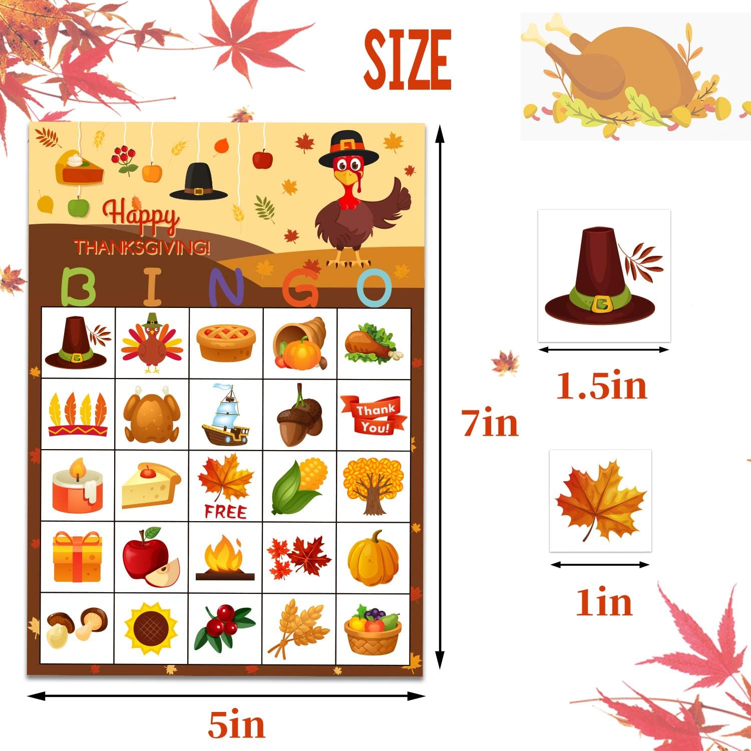 Fall Bingo Game for Kids - Thanksgiving Party Activities for 24 Players | Fall Bingo Game Thanksgiving Bingo Party Games for Family and Classrooms