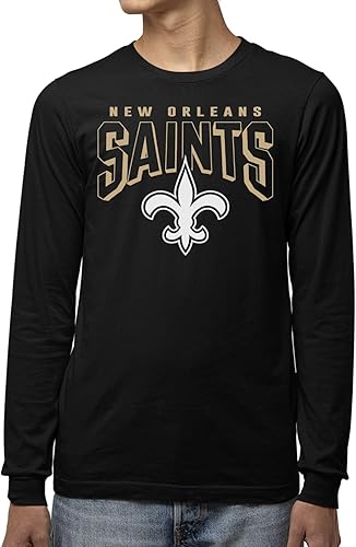 Junk Food NFL Bold Logo Long Sleeve T-Shirt Camiseta, New Orleans Saints-Negro, 