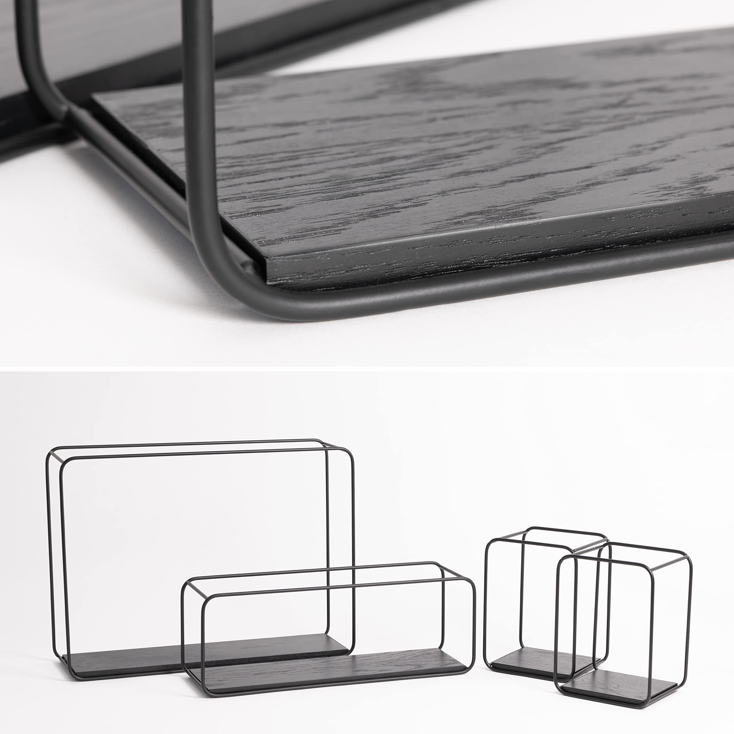 Kazai. Mensole da Muro Design -Jona- | Scaffale Metallo a 4 Parti con Impiallacciatura in Vero Legno | Decorazione della Parete, Libreria Scaffale, per Camera da Letto, Bagno, Cucina | Quercia, nero