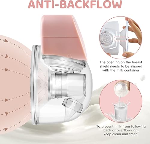 Miniatura 7 de Kompoll Extractor de leche portátil eléctrico manos libres con 2 modos y 5 niveles, inalámbrico usado en el brasier sin dolor, color rosa