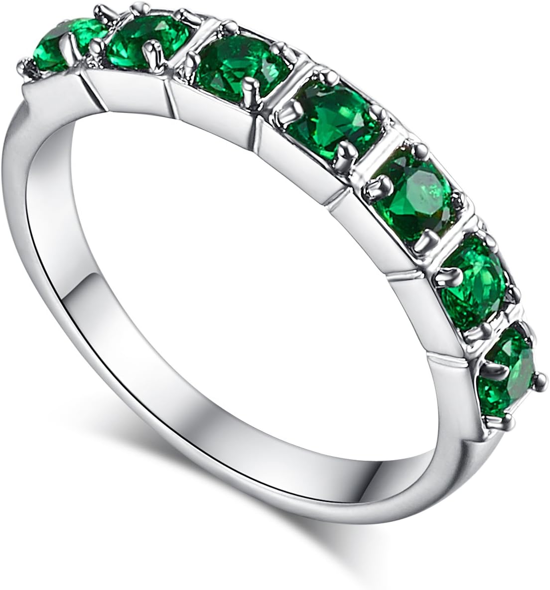 925 Sterling Silver Plated Simulated Emerald Quartz Half Eternity Stacking Ring Band