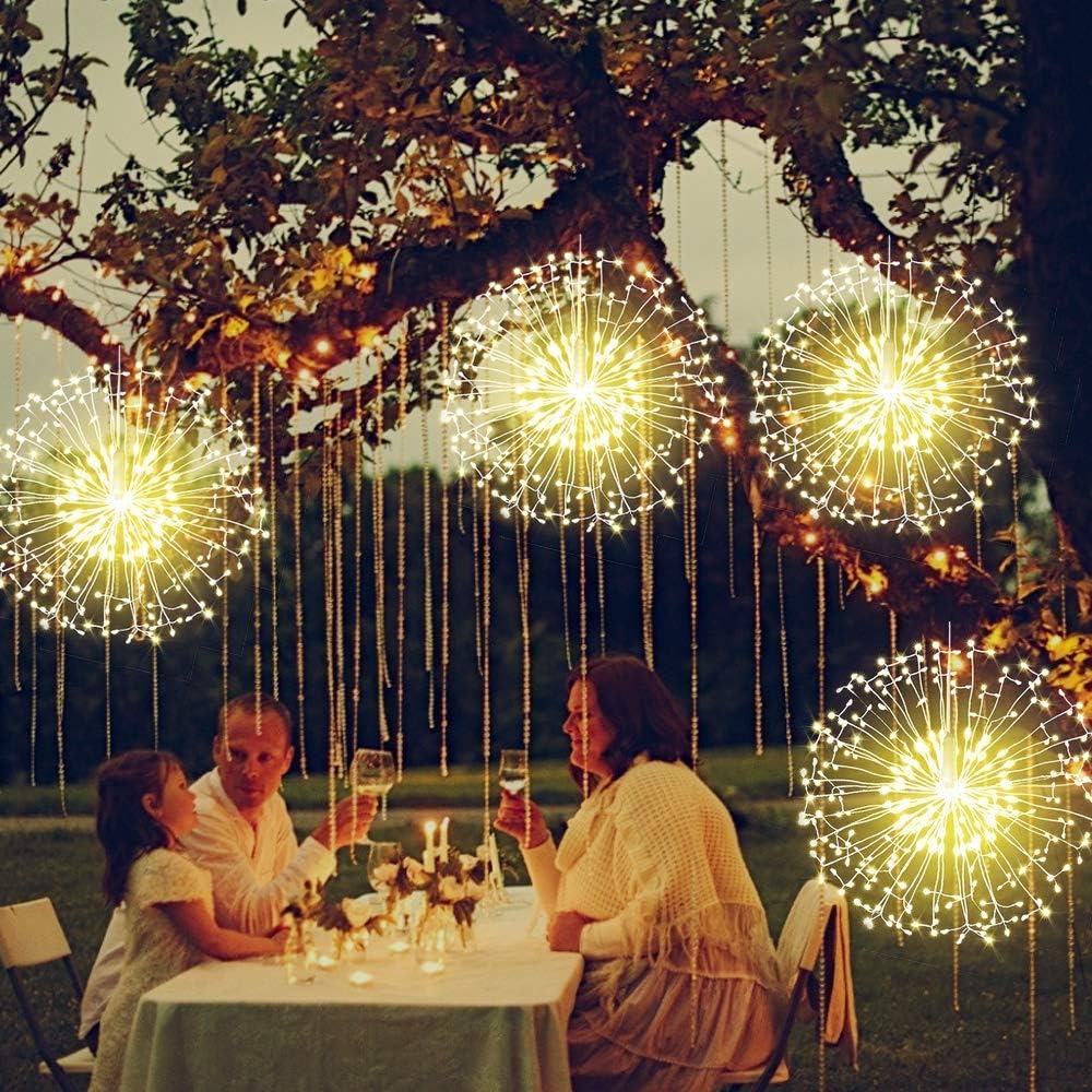 Hottest Sales 8 packs Firework Lights Copper Wire LED Lights, 8 Modes Dimmable String Fairy Lights with Remote Control, Waterproof Hanging Starburst Lights for Parties,Home,Christmas Outdoor Decoratio (WarmWhite)
