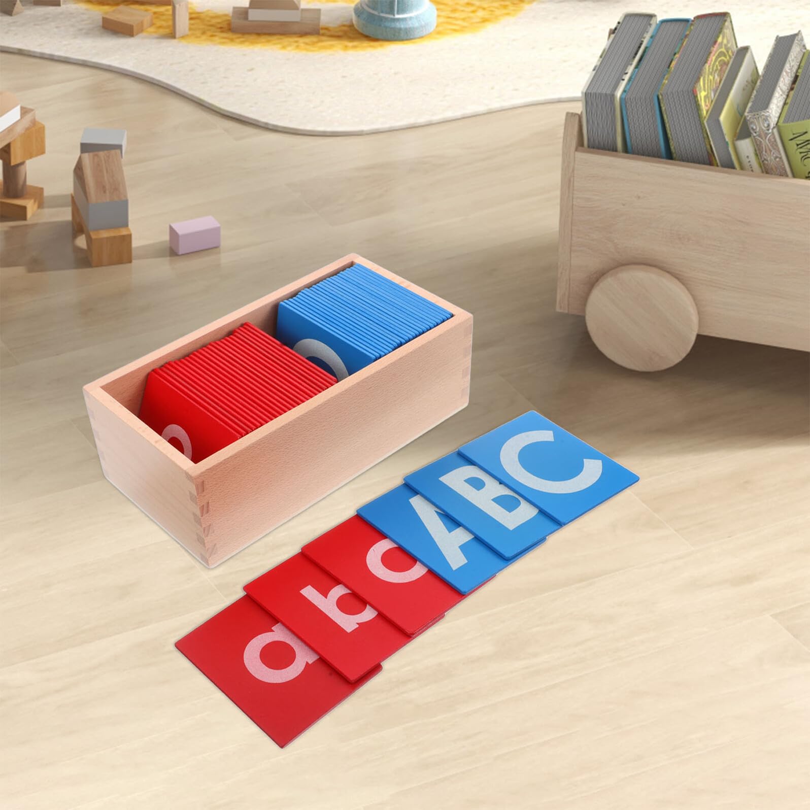 Set Alfabetico Montessori in Legno con Lettere Abrasive Rosse e Blu