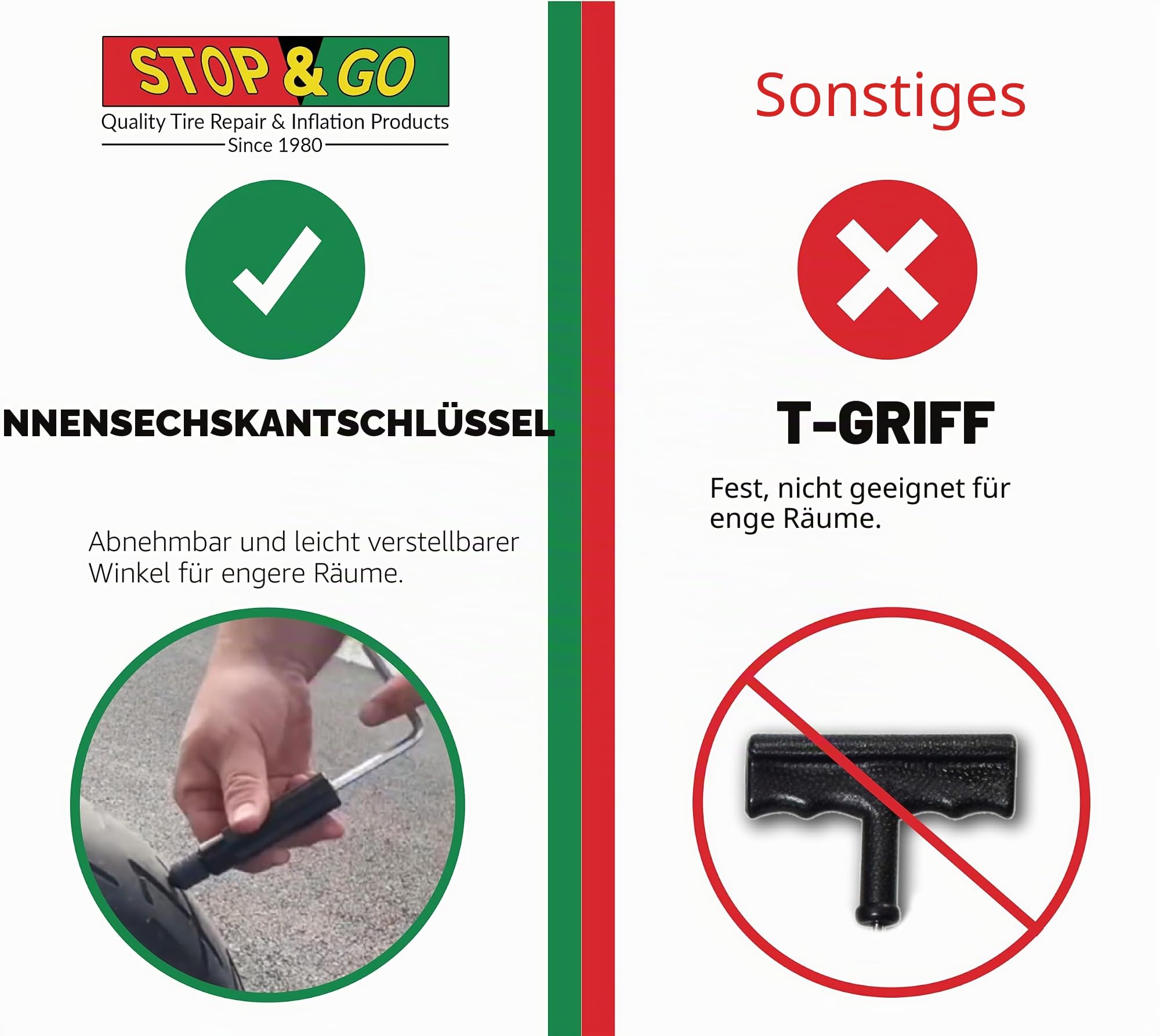 Stop & Go 1000 21-teiliges schlauchloses Reifenstecker-Reparatur-Set für Löcher und Wohnungen auf Auto, Motorrad, ATV, Jeep, LKW und Traktor (15 Pilzstopfen)