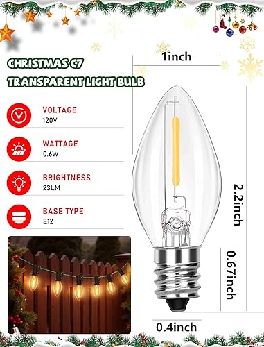 Miniatura 2 de Paquete de 25 bombillas LED C7 de repuesto para luces de cadena de luces al aire libre, bombillas nocturnas transparentes de 0.6 W, impermeables,