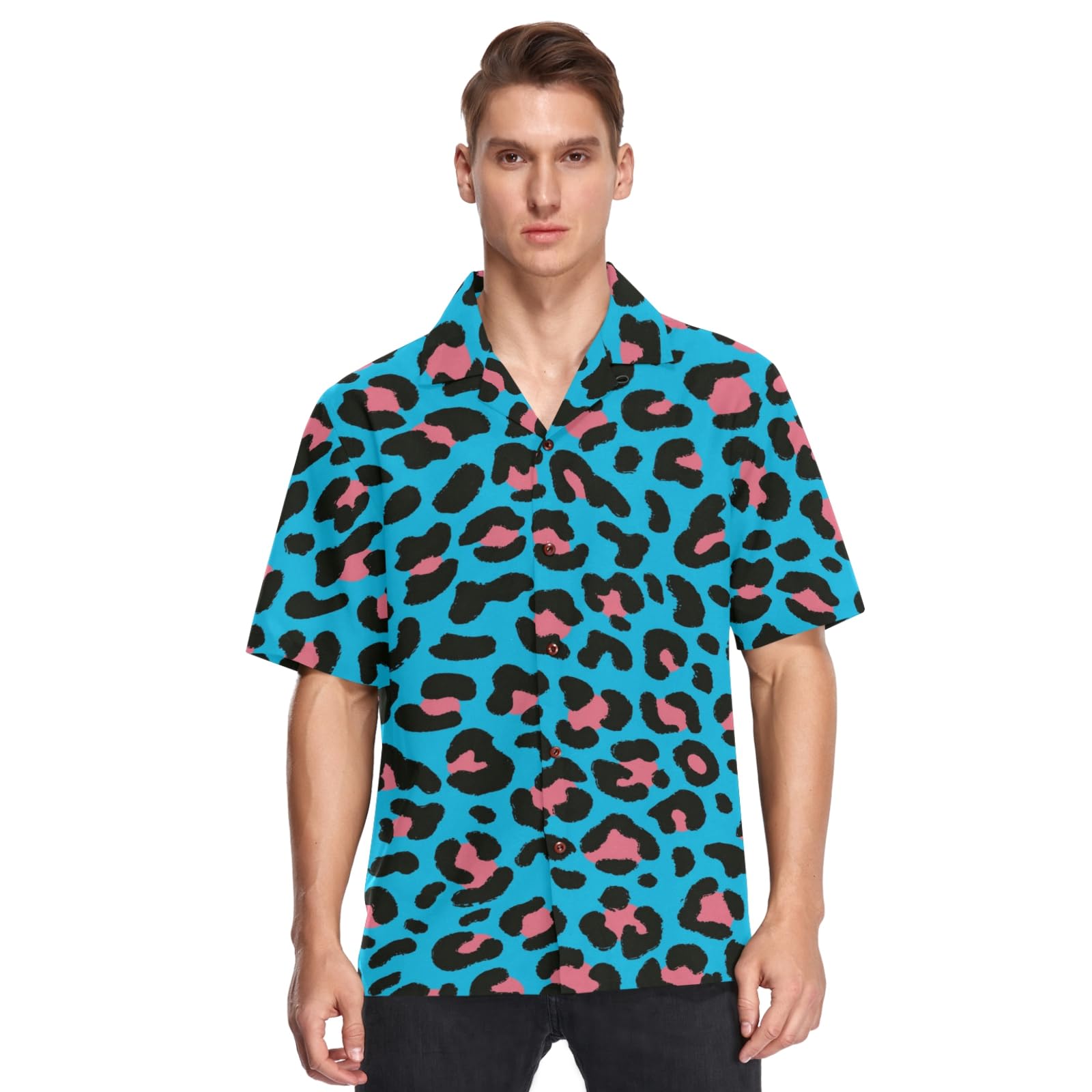 Amazon.com: Blue Leopard Pattern Men's Hawaiian Shirt Short