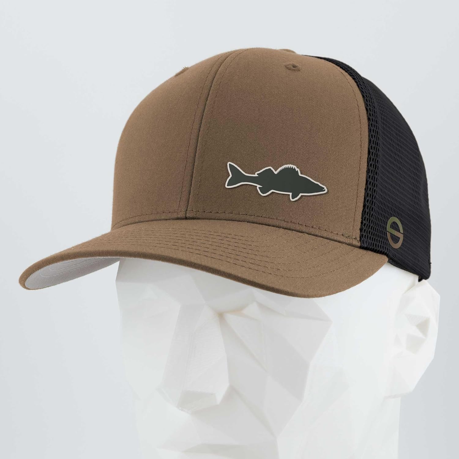 Walleye Fishing Trucker Hat – Flex Mesh Snapback Cap with Silicone Patch – Adjustable Profile