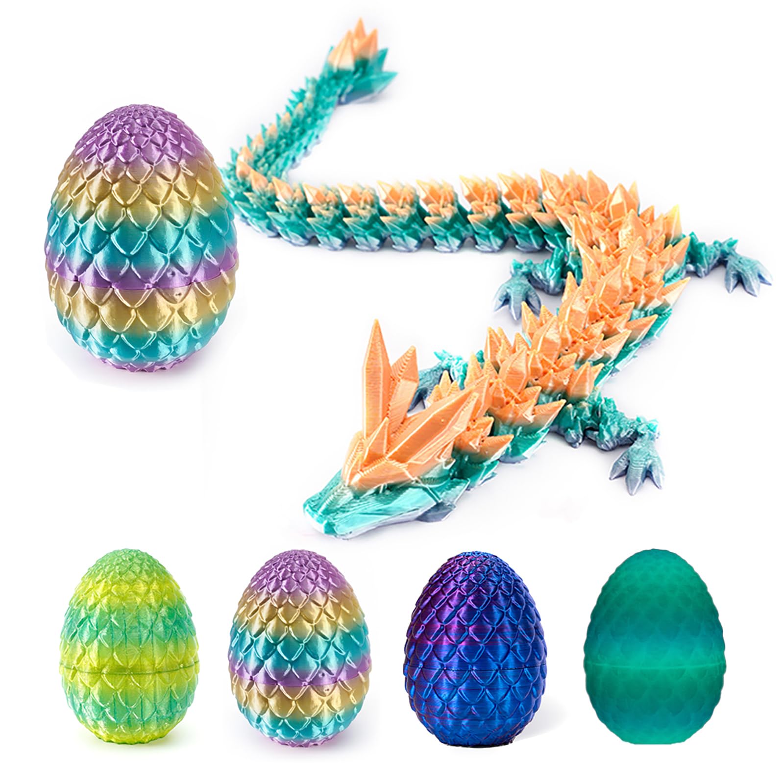 3D Printed Dragon Egg with Articulated Dragon Inside, Fidget Toys for Adults Stress Relief, Unique Home Office Desk Decor Crystal Easter Basket Stuffers (Random)