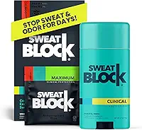 SweatBlock Sistema antitranspirante e desodorante de força clínica máxima para homens e mulheres, auxílio para hiperidrose e odor excessivos, 10 lenços DRIBOOST Plus desodorante em bastão unissex 76,5