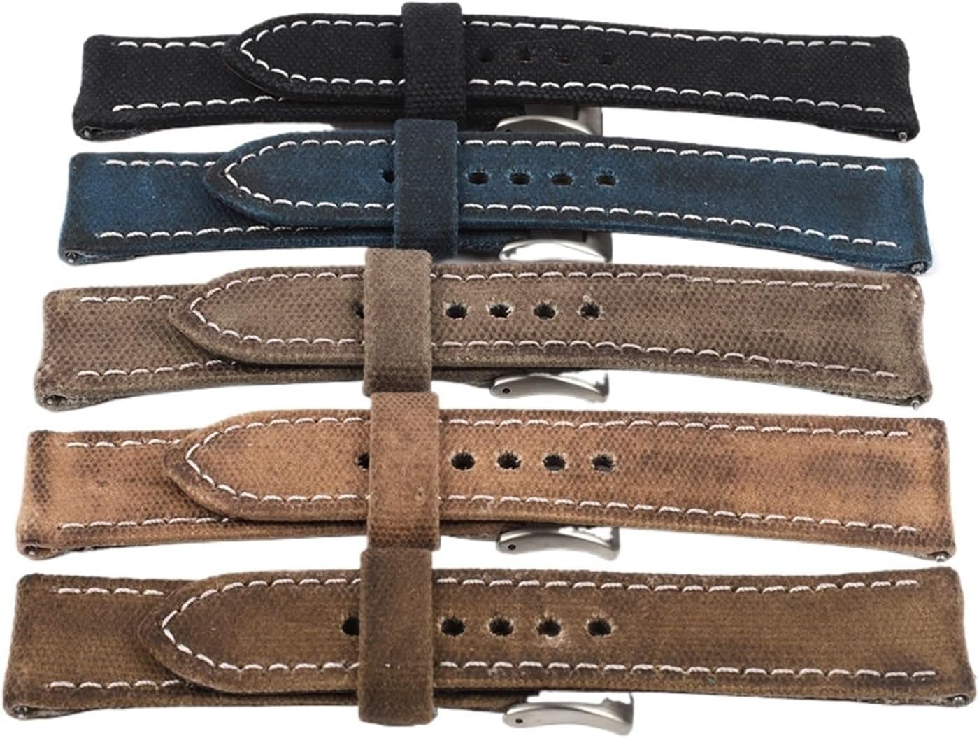 XILILHC Vintage Wet Wax Canvas Watchband Blue Gray Brown 24mm Watch Strap Handmade Stitching Quick Release Wristband For Men