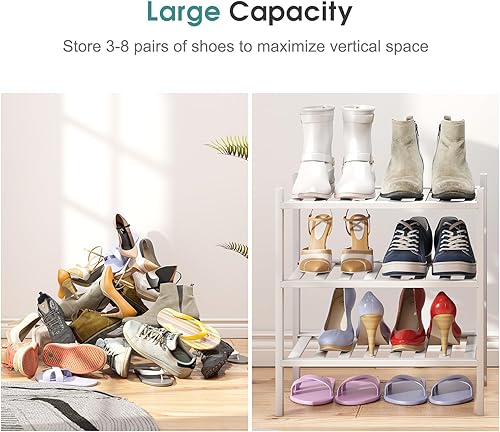 Miniatura 4 de Zapatero pequeño para entrada, organizador de zapatos blanco para armario, estante de zapatos de pie de madera de bambú para interiores y exteriores