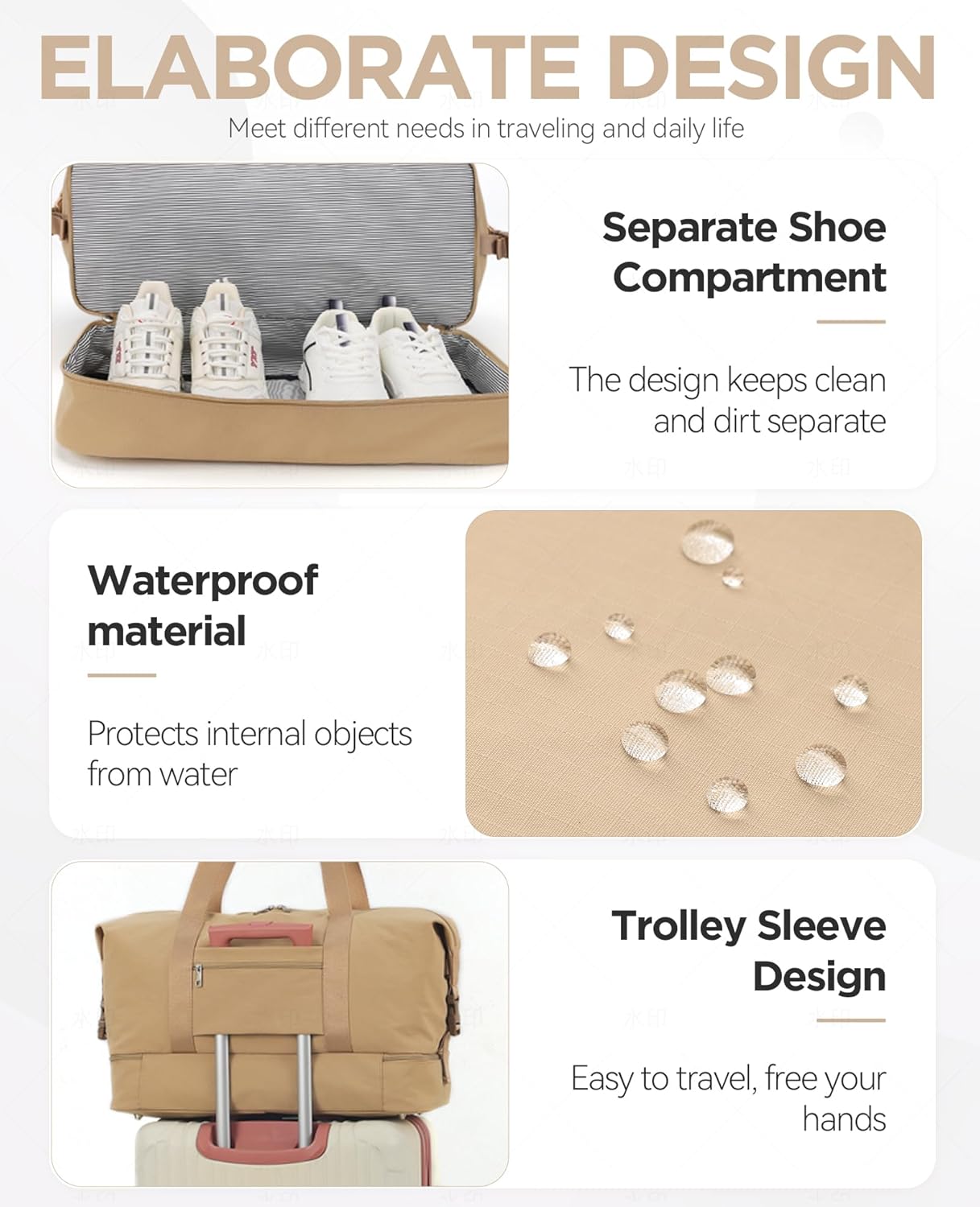 Oeihuivt Weekender Bags for Women - 21 Inch Large Travel Duffel Bag 2-Piece Set with Shoe Compartment, Heavy-Duty Canvas Leather Carry On Overnight Tote - Image 4