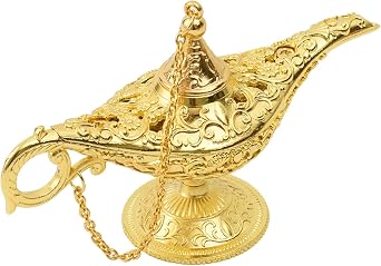 Vintage Legend Aladdin Magic Genie Lamp, Wishing Light Props Lamp for Crafts Display Home Wedding Tabletop Decor, Small Gold