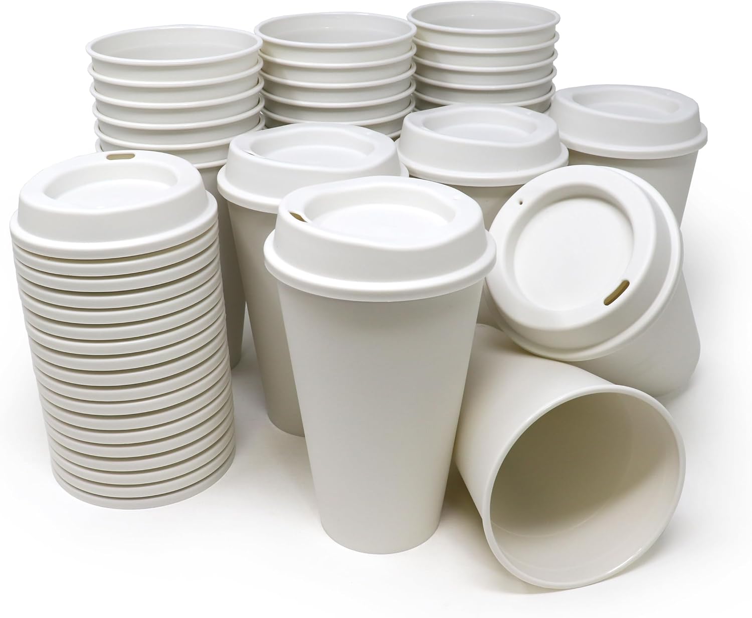 Rolling Sands USA Made 16 oz Reusable Coffee Cups with Lids 24 Pk, To Go Travel Cups, Hot or Cold Drinks, Dishwasher and Microwave Safe, Black