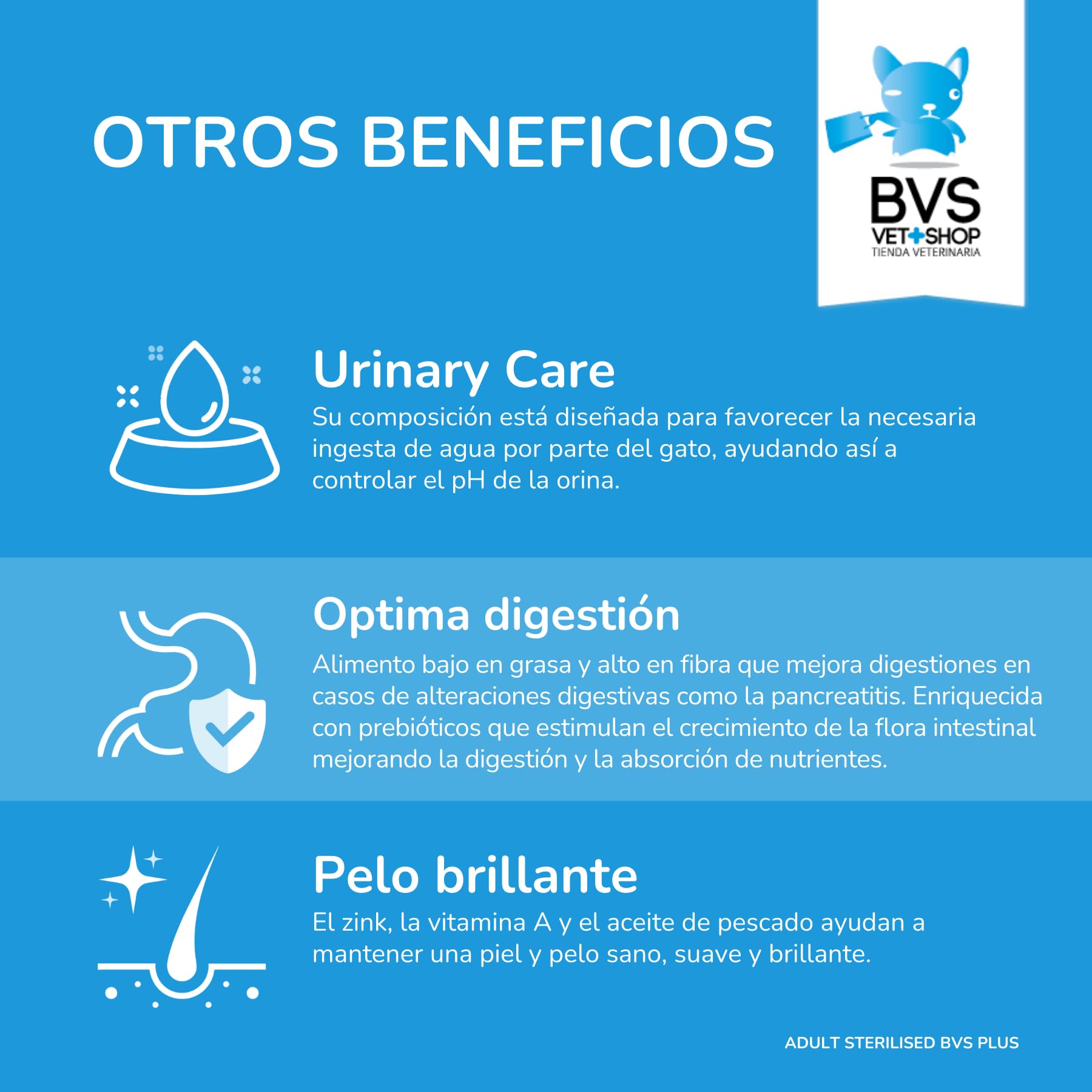 BVS Vet Shop | Gato Adult Sterilised | Alimento equilibrado de bajo Contenido calórico Que le permitirá no engordar y Mantener la Actividad física Ideal | 12Kg