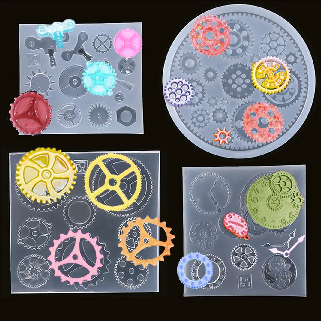 iSuperb 4 pezzi Stampi per Resina Epossidica Stampo per Ingranaggi Orologio Stampi Silicone Gear Resin Molds per DIY Gioielli Artigianali (4 Stampi