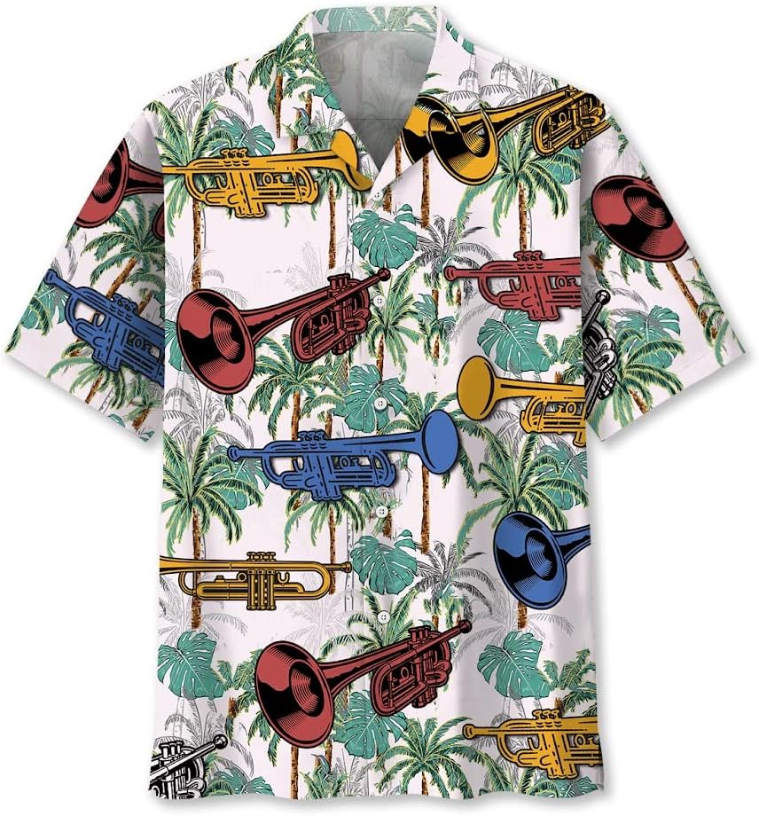 Trumpet Shirt Hawaiian for Men, Music Short Sleeve Aloha Beach Shirts for Players