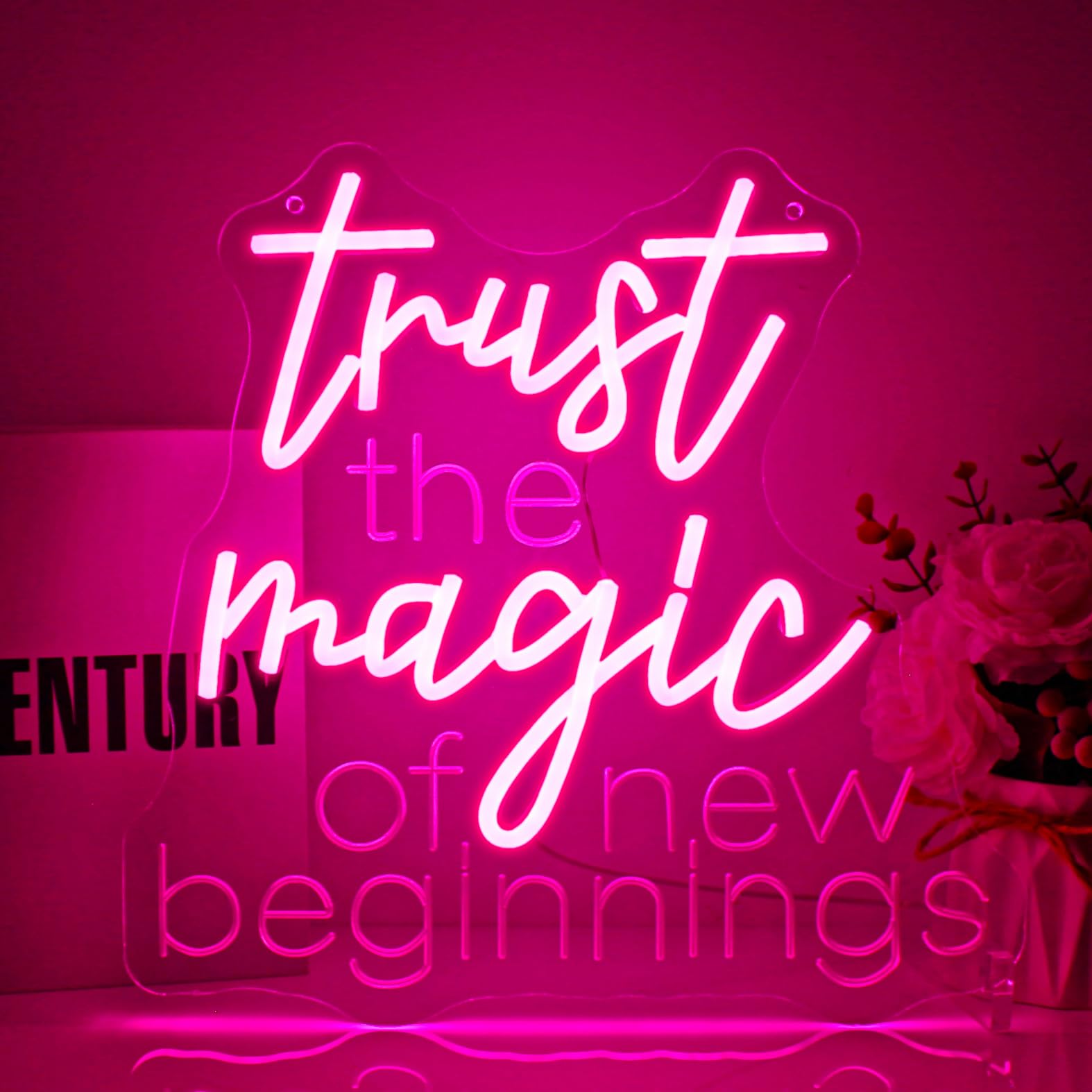 Ebdobgbs Trust the Magic of New Beginnings Neon Sign Led Neon Lights Neon Signs for Wall Decor Light Up Sign for Birthday Party Club Gift