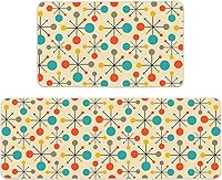 Vista 1 de Juego de 2 tapetes y alfombras atómicas modernas de mediados de siglo Fifties, color amarillo retro para cocina, fregadero, decoración del hogar
