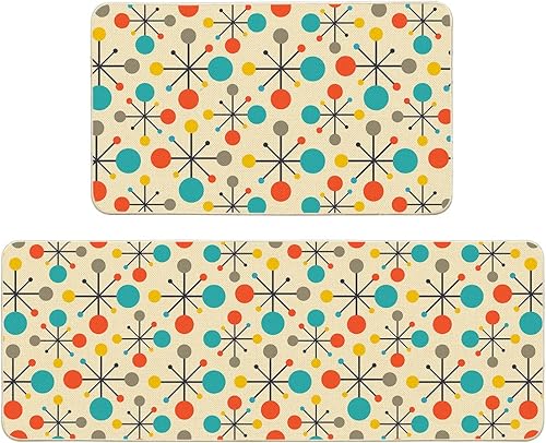 Juego de 2 tapetes y alfombras atómicas modernas de mediados de siglo Fifties, color amarillo retro para cocina, fregadero, decoración del hogar,