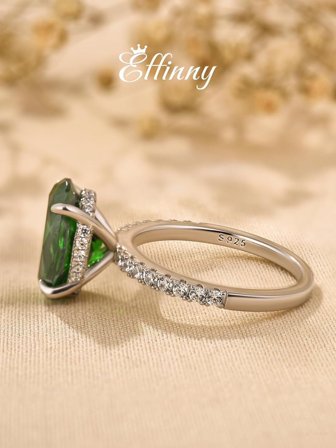 3.5ct Green Oval Engagement Ring for Women,925 Sterling Silver Promise Ring - Image 5